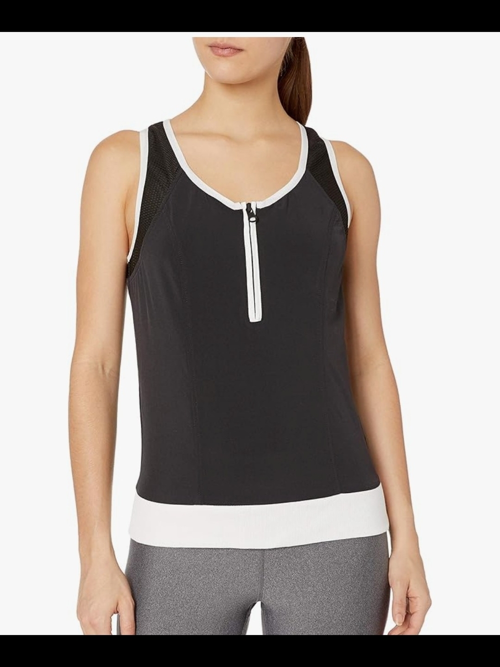 Blanc Noir Black & White Zip Front Athletic Tank Top